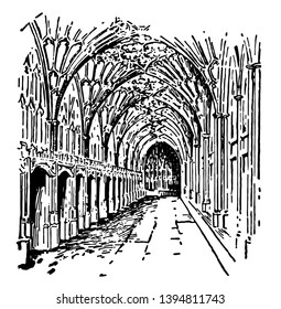 Gloucester fand in England es liegt nahe der walisischen Grenze am Fluss Severn und Osten und der Wald von Dean in der südwestlichen Vintage Linie Zeichnung oder Gravitation Illustration.
