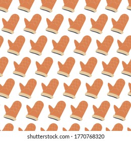 Glove for baking seamless pattern. Potholder made of resistant fireproof material protecting from burns. Part of uniform of baker, textile object for safety and care. Mitten used at kitchen vector