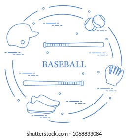 Glove, balls, baseball bats, baseball helmet, shoes. Baseball equipment. Sports elements.