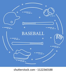 Glove, balls, baseball bats, baseball helmet, shoes. Baseball equipment. Sports elements.