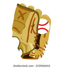 glove for baseball. Baseball glove with ball in hand. sports equipment used in baseball games.