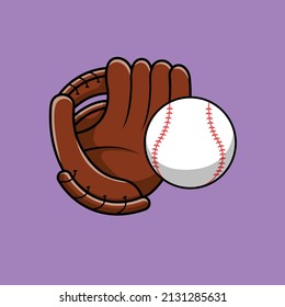 Glove And Baseball Cartoon Vector Icon Illustration. Sport Icon Concept Isolated Premium Vector. Flat Cartoon Style