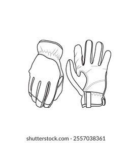 Glove with an elastic cuff for a secure fit. Safety work gloves, mechanic gloves line art. Isolated on a white background.