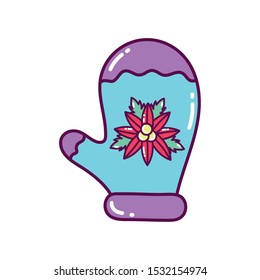 Glove with flower decoration white background. Merry Christmas icon. 
