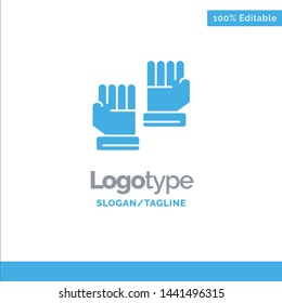 Glove, Gloves, Goalkeeper, Sport Blue Solid Logo Template. Place for Tagline