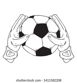 Glove goalkeeper icon. Vector illustration of goalkeeper glove with ball. Hand drawn goalkeeper glove with a soccer ball.