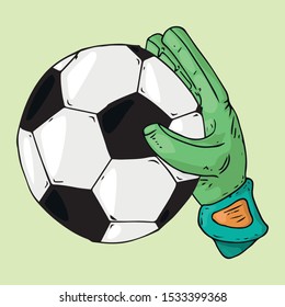 Glove goalkeeper icon. Vector illustration of goalkeeper glove with ball. Hand drawn goalkeeper glove with a soccer ball.