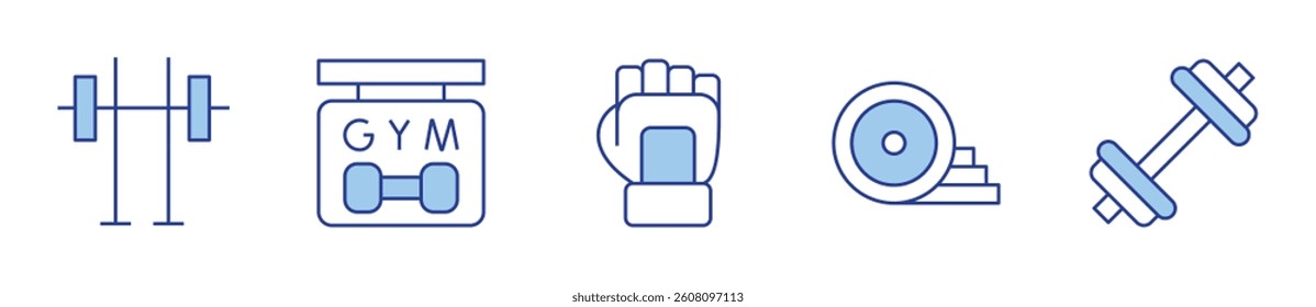 glove, gym machine, weights, gym. Gym Icon vector illustration. Line Duotone style. Editable stroke.