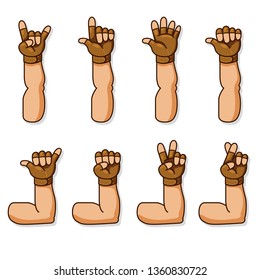 Glove hand gesture vector illustration set. Arm and hand in separated group.
