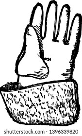 Glove of Henry VI, it’s a Leatherworking and Miscellaneous Crafts, celebrated for having united England and subjugated France, vintage line drawing or engraving illustration.