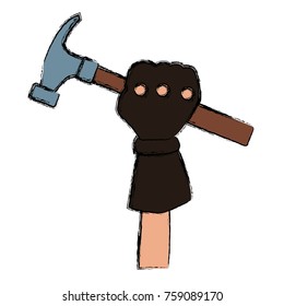 Glove holding hammer icon vector illustration graphic design