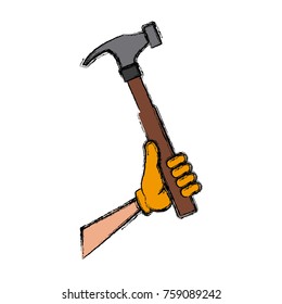 Glove holding hammer icon vector illustration graphic design