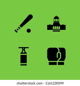 glove icon. 4 glove set with baseball bat, military strategy, boxing bag and boxing gloves vector icons for web and mobile app