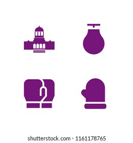 glove icon. 4 glove set with boxing gloves, mitten, punching ball and military strategy vector icons for web and mobile app