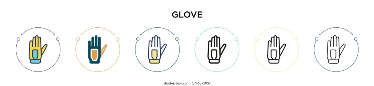 Icono de guante en estilo relleno, delgado, contorno y trazo. Ilustración vectorial de dos iconos de los vectores de guantes de color y negro se puede utilizar para móviles, ui, web