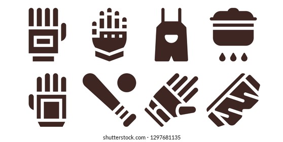  glove icon set. 8 filled glove icons. Simple modern icons about  - Glove, Gloves, Baseball, Gauntlet, Overall, Safety glasses, Cooking