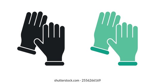 Glove icon set in black and colored versions.