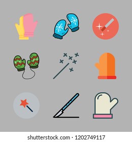 glove icon set. vector set about magic wand, mittens, mitten and scalpel icons set.