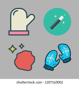 glove icon set. vector set about sponge, magic wand and mitten icons set.