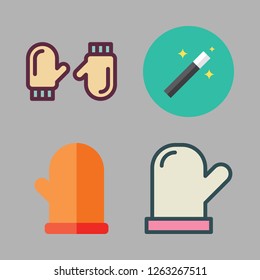 glove icon set. vector set about magic wand, mittens and mitten icons set.