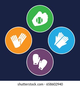 Glove icons set. set of 4 glove filled icons such as gloves, baseball glove