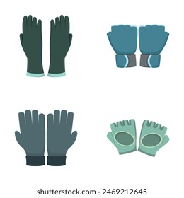 Handschuhsymbole setzen Cartoon-Vektorgrafik. Handschuh für verschiedene Sportarten. Sportgeräte
