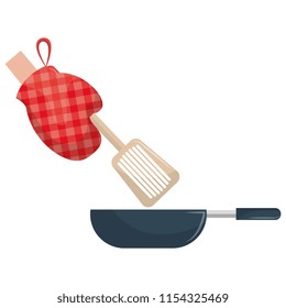 glove kitchen with pan and spatule