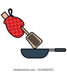 glove kitchen with pan and spatule