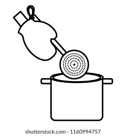 glove kitchen with spoon and pot