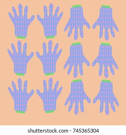Glove pattern, stripe, knitting. Hand drawn.