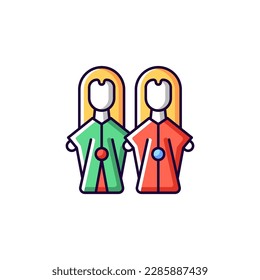 Glove puppets RGB color icon. Isolated vector illustration. Budaix entertainment. Finger artisan. Facial expression traditional stories retelling simple filled line drawing