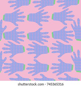 Glove seamless  pattern, stripe, knitting. Hand drawn.