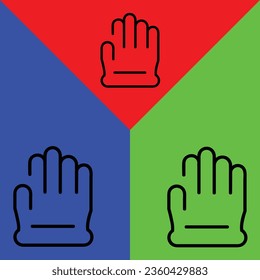 Icono del vector del guante, icono de estilo de esquema, de la colección de iconos de aventura, aislado en Fondo rojo, azul y verde.
