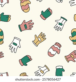 Glove Vector Seamless Pattern illustration for Print, Wallpaper, Decoration.