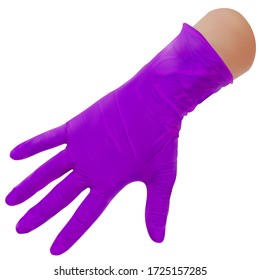 Glove viewing violet on a hand. Individual protection against bacteria, viruses and various organic and chemical pollutants. Safety measures in medicine and healthcare. Vector illustration