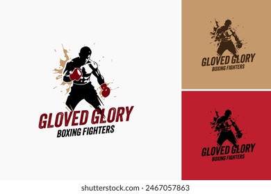 Logotipo de Glory Boxing con guantes: Un par de guantes de boxeo levantados en la victoria, que simbolizan la fuerza y el triunfo. Perfecto para gimnasios de boxeo o marcas deportivas que celebran el logro atlético.