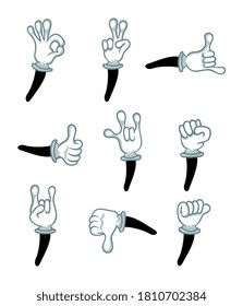Gloved hand. Cartoon gloved hand gesture icon isolated on white background. Vector arm and fist showing signal and handshake for interactive communication. Emoji emoticon symbol illustration svg