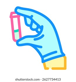 mão enluvada segurando amostra tóxica poluição química ícone de cor vetor. mão enluvada segurando amostra tóxica sinal de poluição química. símbolo isolado ilustração
