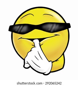 Glover smiley emoticon. Cute little smiley face with glove on his hand.