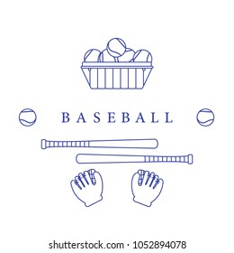 Gloves, balls, baseball bats. Baseball equipment. Sports elements.