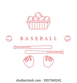 Gloves, balls, baseball bats. Baseball equipment. Sports elements.