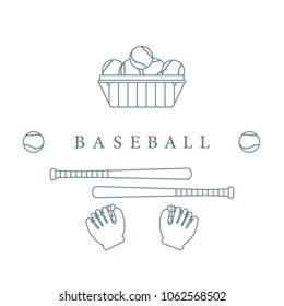 Gloves, balls, baseball bats. Baseball equipment. Sports elements.