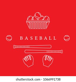 Gloves, balls, baseball bats. Baseball equipment. Sports elements.