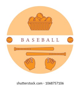 Gloves, balls, baseball bats. Baseball equipment. Sports elements.