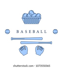 Gloves, balls, baseball bats. Baseball equipment. Sports elements.