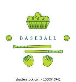 Gloves, balls, baseball bats. Baseball equipment. Sports elements.