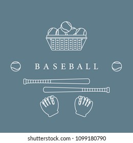 Gloves, balls, baseball bats. Baseball equipment. Sports elements.