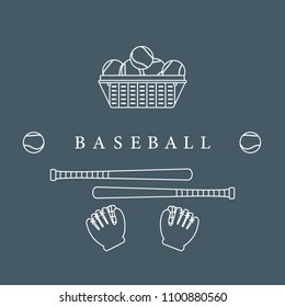 Gloves, balls, baseball bats. Baseball equipment. Sports elements.