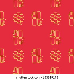 Gloves beekeeper in the apiary and honeycomb. Seamless pattern