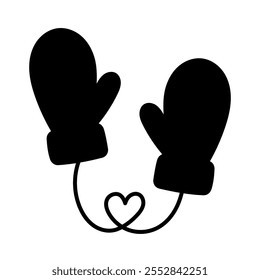 Gloves. Black silhouette. Winter mittens. Mittens icon. Decorative element for Christmas design.